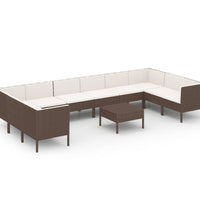 11-tlg. Garten-Lounge-Set mit Auflagen Poly Rattan Braun