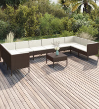 11-tlg. Garten-Lounge-Set mit Auflagen Poly Rattan Braun