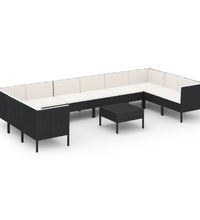 11-tlg. Garten-Lounge-Set mit Auflagen Poly Rattan Schwarz