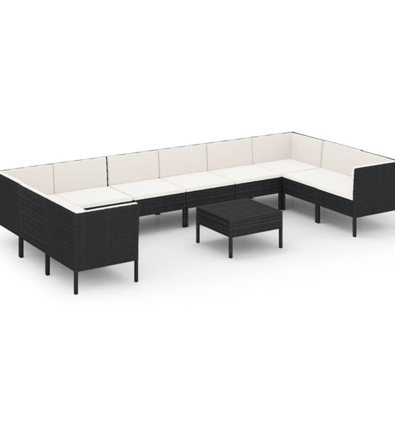 11-tlg. Garten-Lounge-Set mit Auflagen Poly Rattan Schwarz