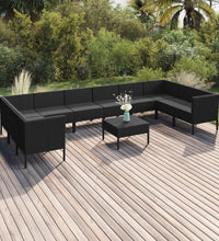 11-tlg. Garten-Lounge-Set mit Auflagen Poly Rattan Schwarz