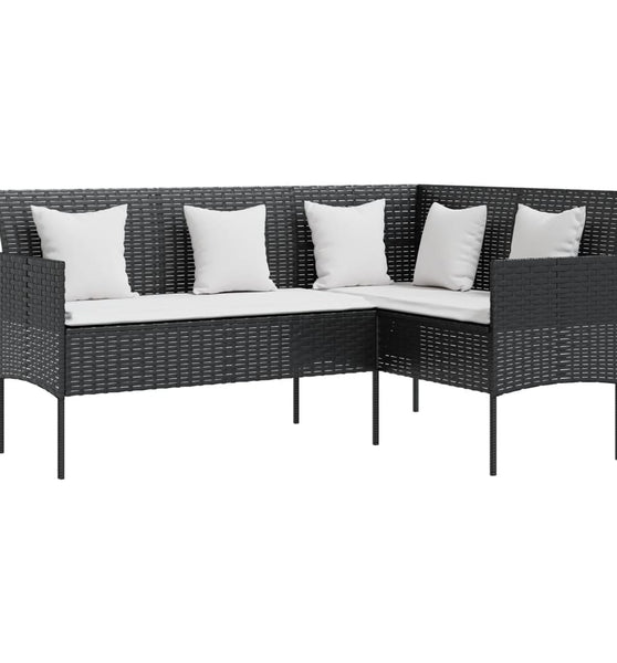 Sofa in L-Form mit Kissen Poly Rattan Schwarz