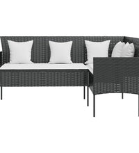 Sofa in L-Form mit Kissen Poly Rattan Schwarz