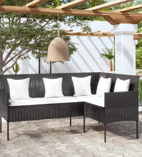 Sofa in L-Form mit Kissen Poly Rattan Schwarz