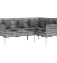 Sofa in L-Form mit Kissen Poly Rattan Grau