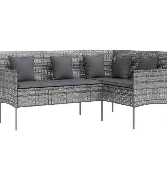 Sofa in L-Form mit Kissen Poly Rattan Grau