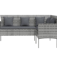 Sofa in L-Form mit Kissen Poly Rattan Grau