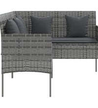 Sofa in L-Form mit Kissen Poly Rattan Grau