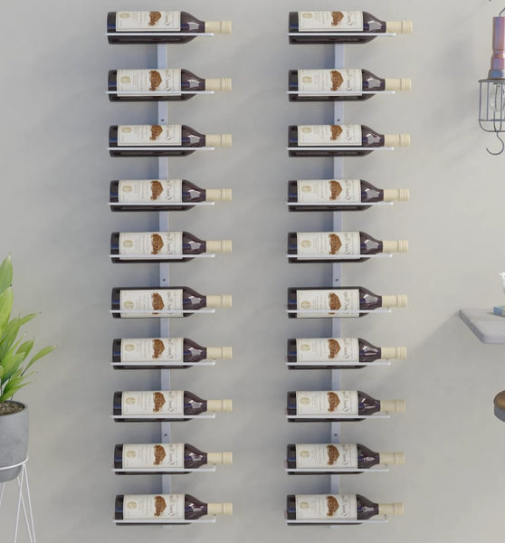 Wand-Weinregale für 10 Flaschen 2 Stk. Weiß Metall
