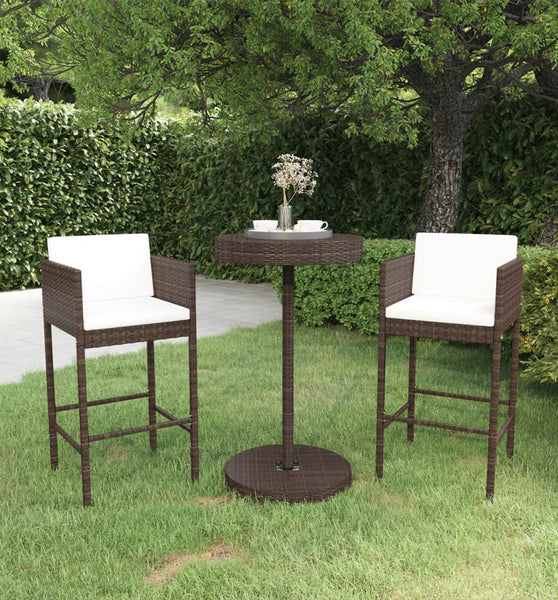 3-tlg. Gartenbar-Set mit Kissen Poly Rattan Braun