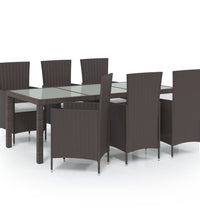 7-tlg. Garten-Essgruppe mit Auflagen Poly Rattan Braun