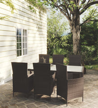 7-tlg. Garten-Essgruppe mit Auflagen Poly Rattan Braun