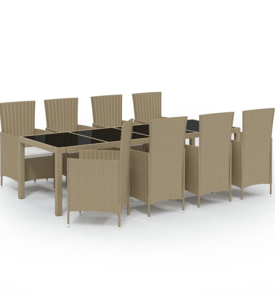 9-tlg. Garten-Essgruppe mit Kissen Poly Rattan Beige