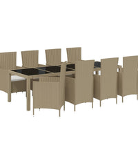 9-tlg. Garten-Essgruppe mit Kissen Poly Rattan Beige