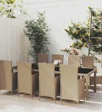 9-tlg. Garten-Essgruppe mit Kissen Poly Rattan Beige