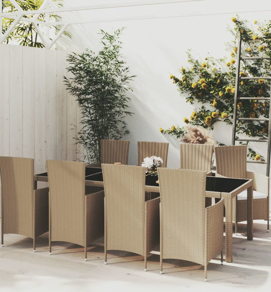 9-tlg. Garten-Essgruppe mit Kissen Poly Rattan Beige