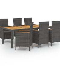 7-tlg. Garten-Essgruppe mit Kissen Poly Rattan Grau