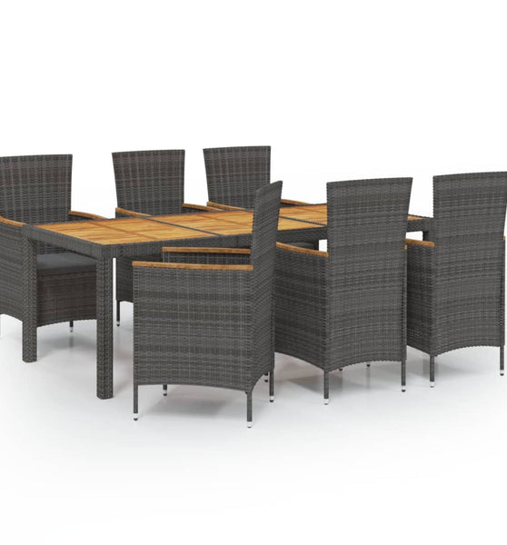 7-tlg. Garten-Essgruppe mit Kissen Poly Rattan Grau