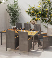 7-tlg. Garten-Essgruppe mit Kissen Poly Rattan Grau