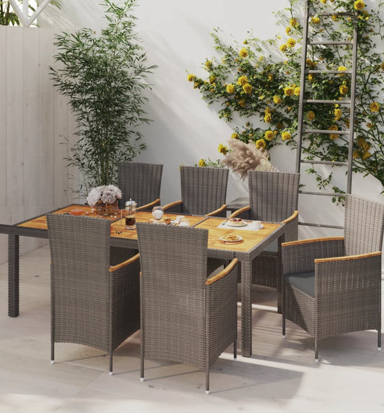 7-tlg. Garten-Essgruppe mit Kissen Poly Rattan Grau