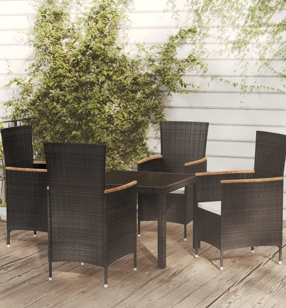 5-tlg. Garten-Essgruppe mit Kissen Poly Rattan Schwarz