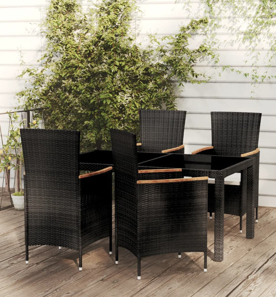 5-tlg. Garten-Essgruppe mit Kissen Poly Rattan Schwarz