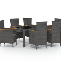 7-tlg. Garten-Essgruppe mit Auflagen Poly Rattan Schwarz & Grau