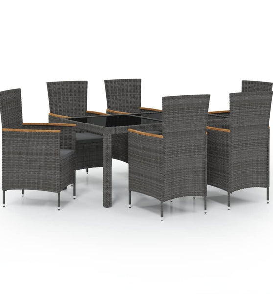 7-tlg. Garten-Essgruppe mit Auflagen Poly Rattan Schwarz & Grau