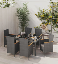 7-tlg. Garten-Essgruppe mit Auflagen Poly Rattan Schwarz & Grau