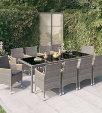 11-tlg. Garten-Essgruppe mit Kissen Poly Rattan Schwarz & Grau