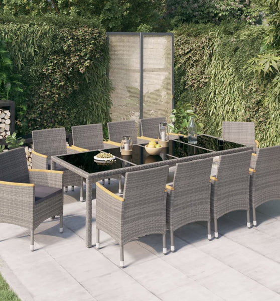 11-tlg. Garten-Essgruppe mit Kissen Poly Rattan Schwarz & Grau