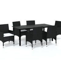 7-tlg. Garten-Essgruppe mit Kissen Poly Rattan Schwarz
