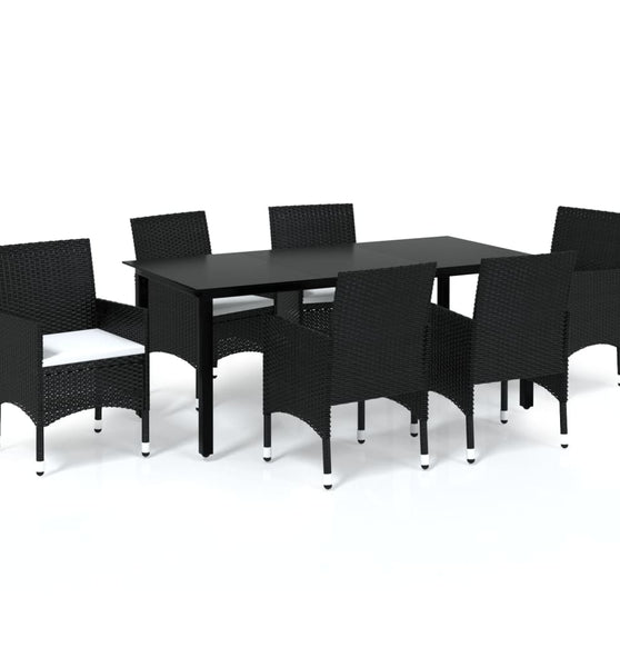 7-tlg. Garten-Essgruppe mit Kissen Poly Rattan Schwarz