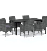 7-tlg. Garten-Essgruppe mit Kissen Poly Rattan Grau