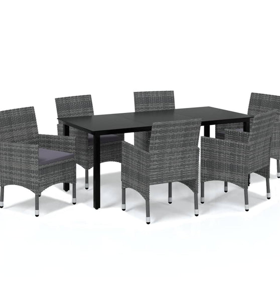 7-tlg. Garten-Essgruppe mit Kissen Poly Rattan Grau
