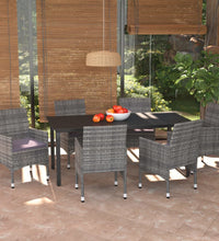7-tlg. Garten-Essgruppe mit Kissen Poly Rattan Grau