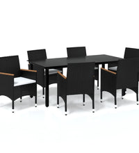 7-tlg. Garten-Essgruppe mit Kissen Poly Rattan Schwarz