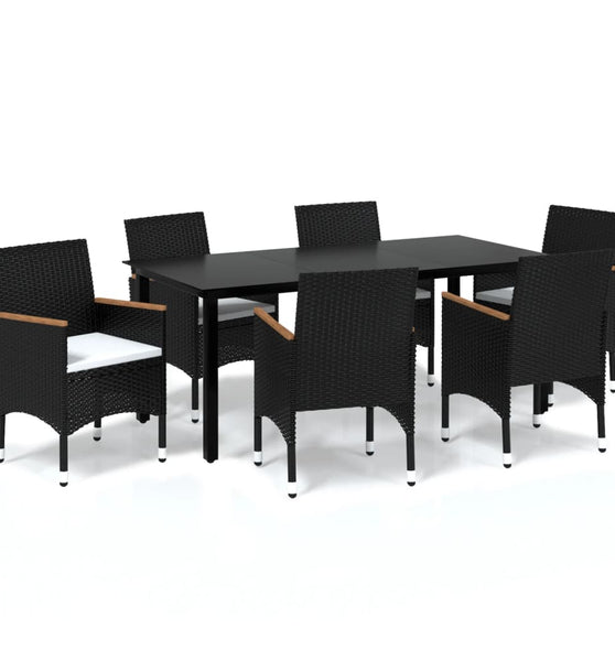 7-tlg. Garten-Essgruppe mit Kissen Poly Rattan Schwarz