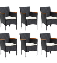 7-tlg. Garten-Essgruppe mit Kissen Poly Rattan Schwarz