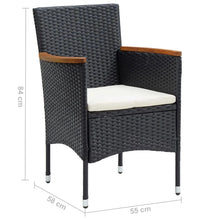 7-tlg. Garten-Essgruppe mit Kissen Poly Rattan Schwarz