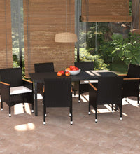 7-tlg. Garten-Essgruppe mit Kissen Poly Rattan Schwarz