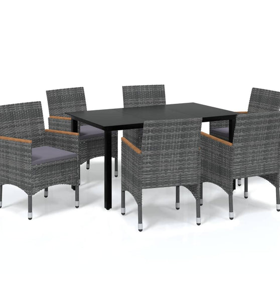 7-tlg. Garten-Essgruppe mit Kissen Poly Rattan Grau