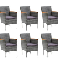 7-tlg. Garten-Essgruppe mit Kissen Poly Rattan Grau