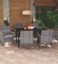 7-tlg. Garten-Essgruppe mit Kissen Poly Rattan Grau