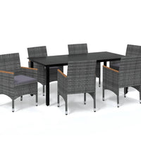 7-tlg. Garten-Essgruppe mit Kissen Poly Rattan Grau