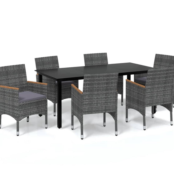 7-tlg. Garten-Essgruppe mit Kissen Poly Rattan Grau
