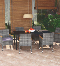 7-tlg. Garten-Essgruppe mit Kissen Poly Rattan Grau