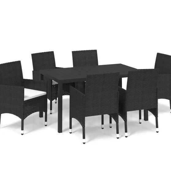 7-tlg. Garten-Essgruppe mit Kissen Poly Rattan Schwarz