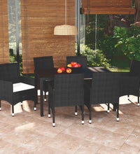 7-tlg. Garten-Essgruppe mit Kissen Poly Rattan Schwarz