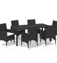 7-tlg. Garten-Essgruppe mit Kissen Poly Rattan Schwarz